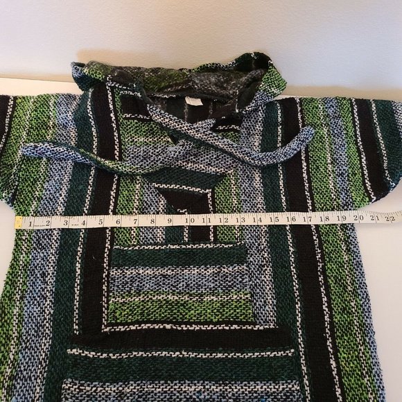 Mexican Southwest Baja Chunky Poncho Hoodie Hippie Festival Drug Rug Size Small - Picture 5 of 7